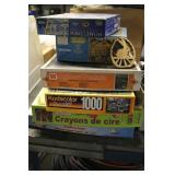 Lot of Jigsaw Puzzles and Blue Glassware Collection