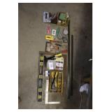 Assorted Hand Tools and Hardware Lot with Measuring Tools and Fasteners