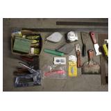 Assorted Hand Tools and Hardware Lot with Measuring Tools and Fasteners