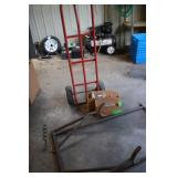 Red Dolly with Metal Frame and Box of Zip Ties