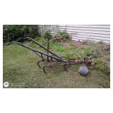 Vintage walk behind plow/ cultivator & penny bowling ball