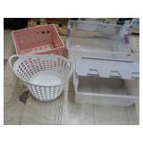 3 Totes and Plastic Clothes Basket... 3 Totes and Plastic Clothes Basket...