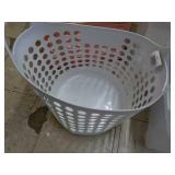 3 Totes and Plastic Clothes Basket... 3 Totes and Plastic Clothes Basket...