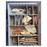 Assorted Hardware Set in Metal Organizer Box - Screws, Drill Bits, Fasteners Assorted Hardware Set in Metal Organizer Box - Screws, Drill Bits, Fasteners
