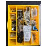 Assorted Hardware Organizer Box with Brackets, Screws, Clamps, and Fasteners Assorted Hardware Organizer Box with Brackets, Screws, Clamps, and Fasteners