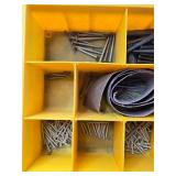 Organizer Box with Assorted Nails, Bolts, Screws, and Sandpaper Rolls Organizer Box with Assorted Nails, Bolts, Screws, and Sandpaper Rolls