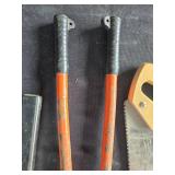 Set of Hand Tools: Bolt Cutters, Hand Saw, and Strap Cutter Set of Hand Tools: Bolt Cutters, Hand Saw, and Strap Cutter