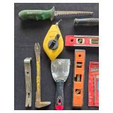 Collection of Hand Tools and Accessories Including Levels, Scrapers, and Utility Knives Collection of Hand Tools and Accessories Including Levels, Scrapers, and Utility Knives