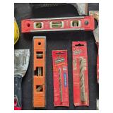 Collection of Hand Tools and Accessories Including Levels, Scrapers, and Utility Knives Collection of Hand Tools and Accessories Including Levels, Scrapers, and Utility Knives
