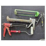 Lot of Caulk Guns, Paint Roller, and Caulking Supplies with Bag Lot of Caulk Guns, Paint Roller, and Caulking Supplies with Bag