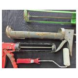 Lot of Caulk Guns, Paint Roller, and Caulking Supplies with Bag Lot of Caulk Guns, Paint Roller, and Caulking Supplies with Bag