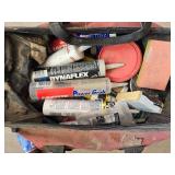 Lot of Caulk Guns, Paint Roller, and Caulking Supplies with Bag Lot of Caulk Guns, Paint Roller, and Caulking Supplies with Bag