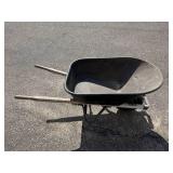Used Single-Wheel Garden Wheelbarrow with Wooden Handles Used Single-Wheel Garden Wheelbarrow with Wooden Handles