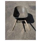 Used Single-Wheel Garden Wheelbarrow with Wooden Handles Used Single-Wheel Garden Wheelbarrow with Wooden Handles