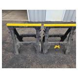 Pair of Heavy-Duty Plastic Folding Sawhorses with Yellow Tops Pair of Heavy-Duty Plastic Folding Sawhorses with Yellow Tops