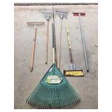 Collection of Lawn and Garden Tools including Rakes and Scrapers Collection of Lawn and Garden Tools including Rakes and Scrapers