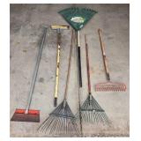 Collection of Lawn and Garden Tools including Rakes and Scrapers Collection of Lawn and Garden Tools including Rakes and Scrapers