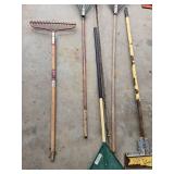 Collection of Lawn and Garden Tools including Rakes and Scrapers Collection of Lawn and Garden Tools including Rakes and Scrapers