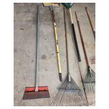 Collection of Lawn and Garden Tools including Rakes and Scrapers Collection of Lawn and Garden Tools including Rakes and Scrapers