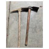 Pair of Vintage Pick Mattocks with Wooden Handles Pair of Vintage Pick Mattocks with Wooden Handles