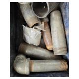 Assorted Pipe Fittings and Used Pipe Wrench in Toolbox Assorted Pipe Fittings and Used Pipe Wrench in Toolbox