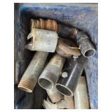 Assorted Pipe Fittings and Used Pipe Wrench in Toolbox Assorted Pipe Fittings and Used Pipe Wrench in Toolbox