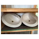 Pair of Gerber White Porcelain Bathroom Sink Basins, 21 Inch Oval Pair of Gerber White Porcelain Bathroom Sink Basins, 21 Inch Oval