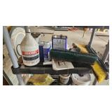Garage Utility Shelf with Cleaners, Paints and Tools - content quantities unknown Garage Utility Shelf with Cleaners, Paints and Tools - content quantities unknown