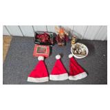 Holiday Decor Lot with Santa Hats, Reindeer Plush, Light Set, and Ornaments Holiday Decor Lot with Santa Hats, Reindeer Plush, Light Set, and Ornaments