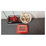 Holiday Decor Lot with Santa Hats, Reindeer Plush, Light Set, and Ornaments Holiday Decor Lot with Santa Hats, Reindeer Plush, Light Set, and Ornaments