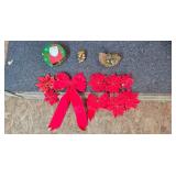 Holiday Wreaths and Decorations Lot with Garland, Bows, and Tin Holiday Wreaths and Decorations Lot with Garland, Bows, and Tin