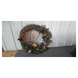 Holiday Wreaths and Decorations Lot with Garland, Bows, and Tin Holiday Wreaths and Decorations Lot with Garland, Bows, and Tin