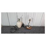 Group of Decorative Table Lamps, Wrought Iron Candle Holders, and Santa Claus Decor Group of Decorative Table Lamps, Wrought Iron Candle Holders, and Santa Claus Decor