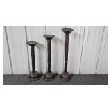 Set of Tall Ribbed Metal Candle Holders Set of Tall Ribbed Metal Candle Holders