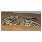 Set of Cream Stoneware Mugs with Quilted Pot Holders and Trivets Set of Cream Stoneware Mugs with Quilted Pot Holders and Trivets