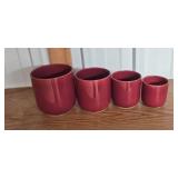 Set of White Ceramic Canisters with Lids and Red Nesting Bowls Set of White Ceramic Canisters with Lids and Red Nesting Bowls