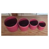Set of White Ceramic Canisters with Lids and Red Nesting Bowls Set of White Ceramic Canisters with Lids and Red Nesting Bowls
