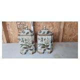 Pair of Raymond Waites Floral Ceramic Canisters with Lids Pair of Raymond Waites Floral Ceramic Canisters with Lids