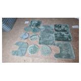 Set of Green Bath and Toilet Rugs Assorted Shapes Set of Green Bath and Toilet Rugs Assorted Shapes
