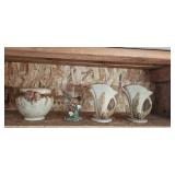 Pottery Pinecone Vases, Ceramic Planter, and Bird Figurine Set Pottery Pinecone Vases, Ceramic Planter, and Bird Figurine Set