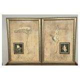 Set of 2 Framed Botanical Floral Prints Signed F. de Villeneuve 44x32 Inches Set of 2 Framed Botanical Floral Prints Signed F. de Villeneuve 44x32 Inches