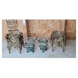 Set of Decorative Metal and Glass Candle Holders with Grape Motif Set of Decorative Metal and Glass Candle Holders with Grape Motif