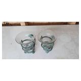 Set of Decorative Metal and Glass Candle Holders with Grape Motif Set of Decorative Metal and Glass Candle Holders with Grape Motif