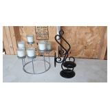Candle Holder Set with Glass Votive Stand and Pair of Black Metal Scroll Holders Candle Holder Set with Glass Votive Stand and Pair of Black Metal Scroll Holders