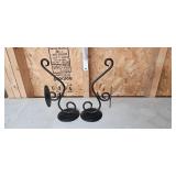 Candle Holder Set with Glass Votive Stand and Pair of Black Metal Scroll Holders Candle Holder Set with Glass Votive Stand and Pair of Black Metal Scroll Holders