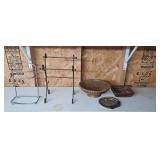 Assorted Kitchen and Home Decor Lot Including Metal Holders and Wooden Bowls Assorted Kitchen and Home Decor Lot Including Metal Holders and Wooden Bowls