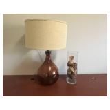 Brown Glass Table Lamp with Shade and Decorative Vase with Orbs Brown Glass Table Lamp with Shade and Decorative Vase with Orbs