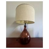 Brown Glass Table Lamp with Shade and Decorative Vase with Orbs Brown Glass Table Lamp with Shade and Decorative Vase with Orbs