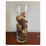 Brown Glass Table Lamp with Shade and Decorative Vase with Orbs Brown Glass Table Lamp with Shade and Decorative Vase with Orbs