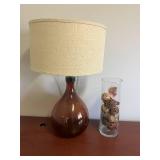 Brown Glass Table Lamp with Shade and Decorative Vase with Orbs Brown Glass Table Lamp with Shade and Decorative Vase with Orbs